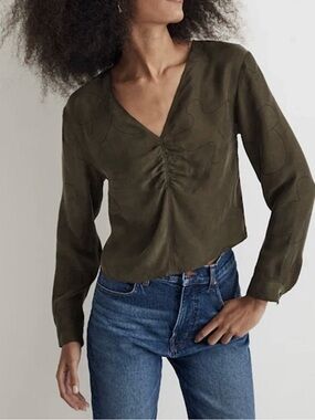 Madewell Brushed Ruched-Front Top Women’s Expedition Green Blouse Size 4